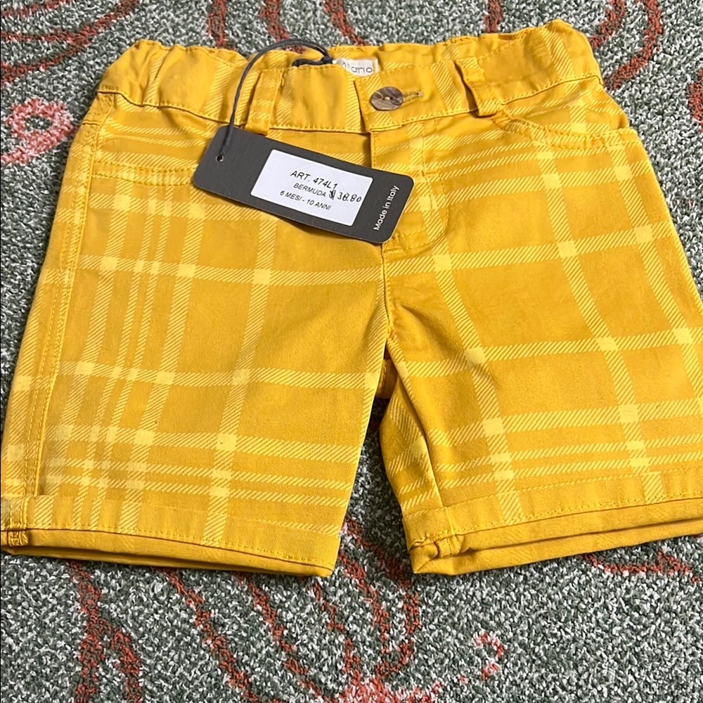 J.O Milano Italian Brand Kids Yellow Plaid Stretch Shorts